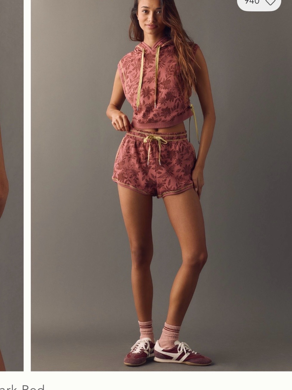 Anthropologie Red Floral Drawstring Shorts by Daily Practice